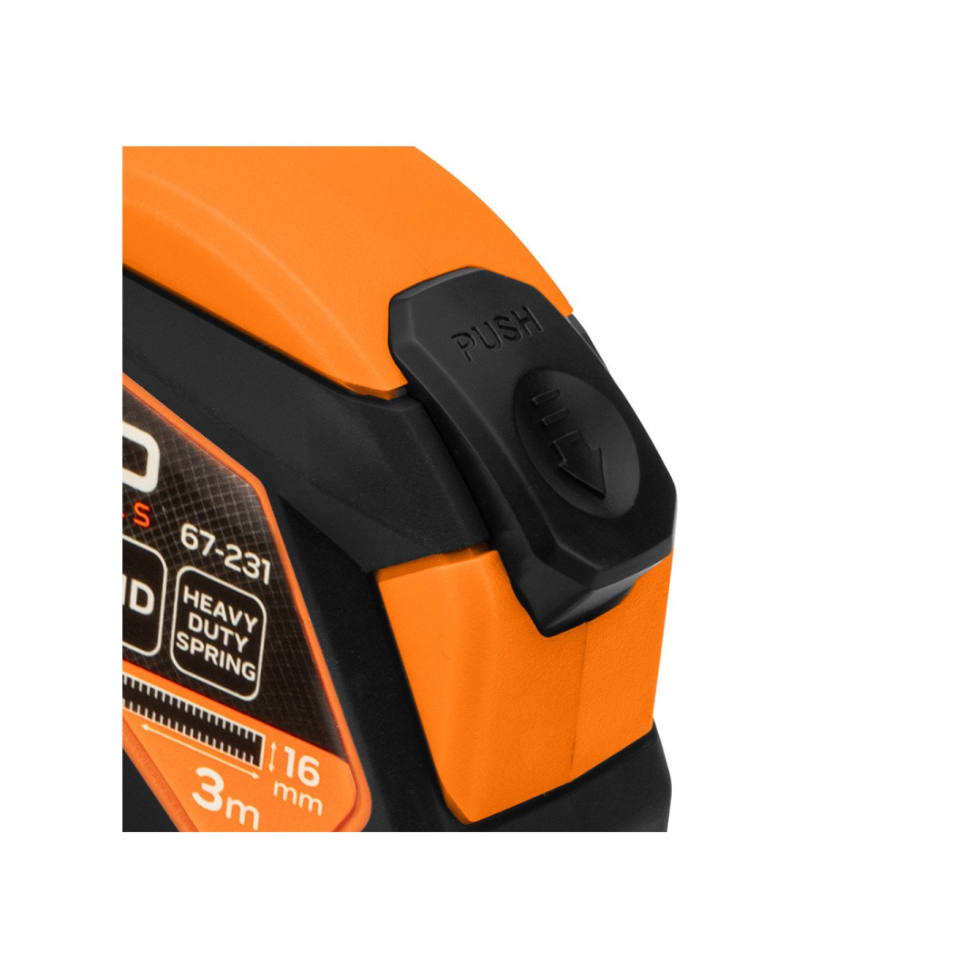 Plieninė ruletė 3 m x 16 mm, automatinis užraktas, stabdymo mygtukas, magnetas 7 Plieninė ruletė 3 m x 16 mm, automatinis užraktas, stabdymo mygtukas, magnetas 7