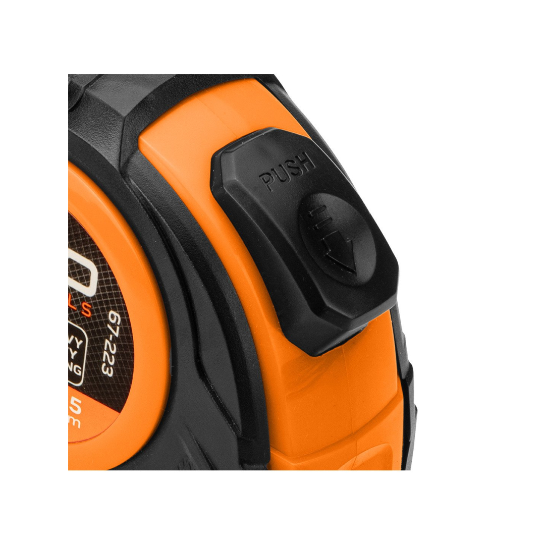 Plieninė ruletė 5 m x 25 mm, automatinis užraktas, du stabdymo mygtukai 8