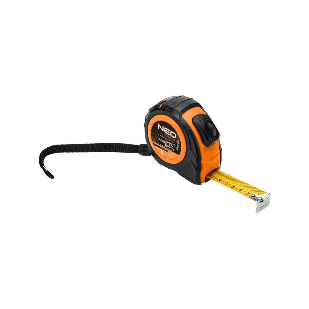 Plieninė ruletė 5 m x 25 mm, automatinis užraktas, du stabdymo mygtukai