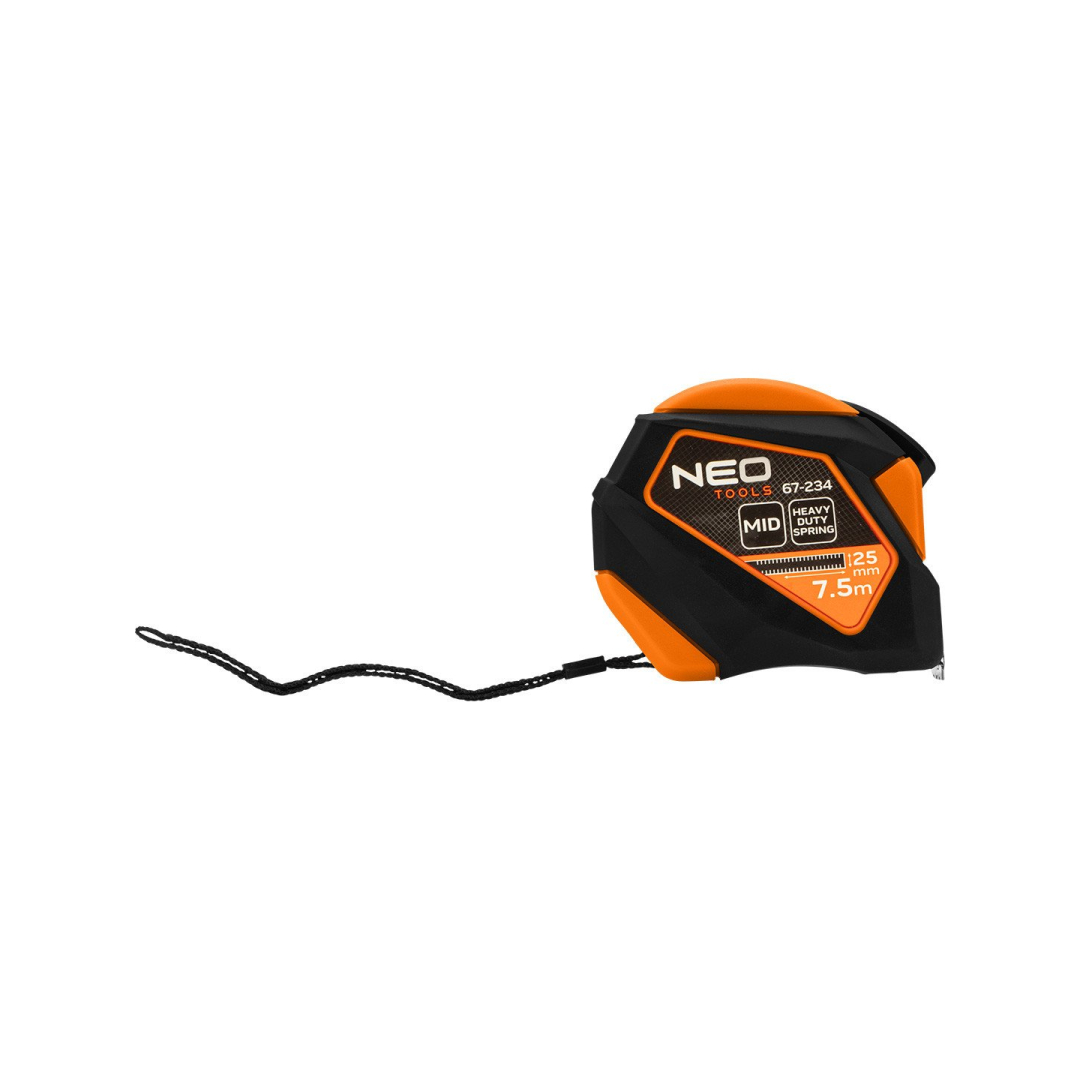 Plieninė ruletė 7,5 m x 25 mm, automatinis užraktas, stabdymo mygtukas, magnetas 5