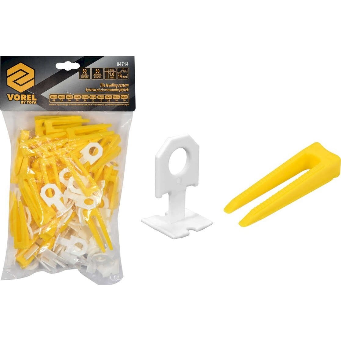 Plytelių išlyginimo sistema | 1 mm / 50 pleištų ir 50 spaustukų rinkinys (04714)