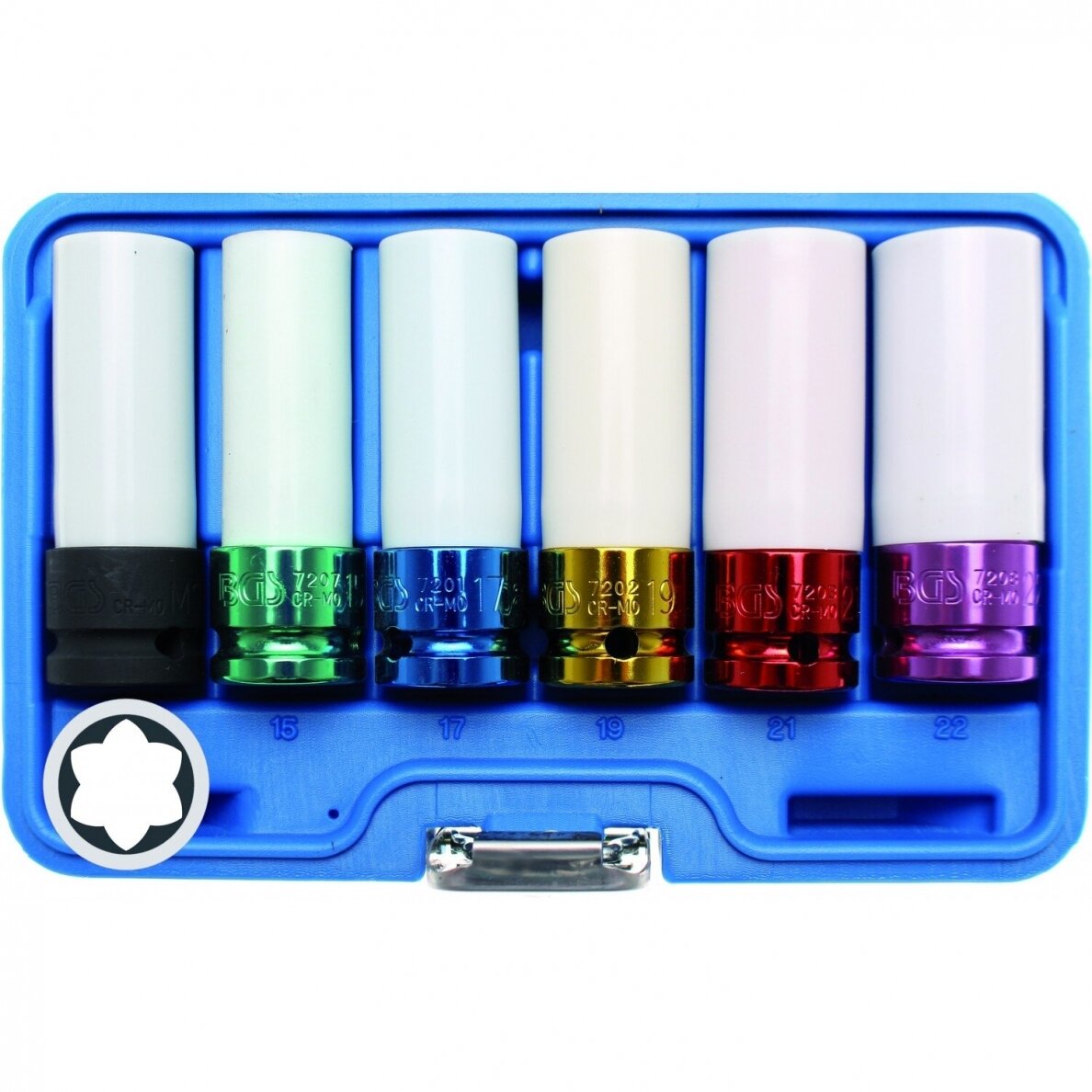 Plonasienių smūginių galvučių rinkinys su apsaugom Bgs-technic 1/2", 6 vnt. 1 Plonasienių smūginių galvučių rinkinys su apsaugom Bgs-technic 1/2", 6 vnt. 1