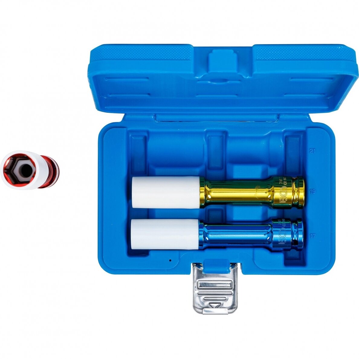 Plonasienių smūginių galvučių rinkinys su apsaugom Bgs-technic 1/2", 17/19/21mm, 3 vnt. 4 Plonasienių smūginių galvučių rinkinys su apsaugom Bgs-technic 1/2", 17/19/21mm, 3 vnt. 4