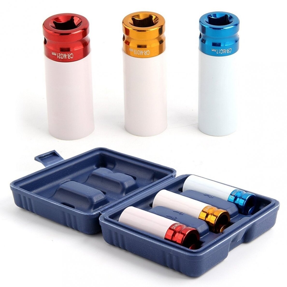 Plonasienių smūginių galvučių rinkinys su apsaugom ESSEN TOOLS 12,5 mm (1/2") 17/19/21 mm