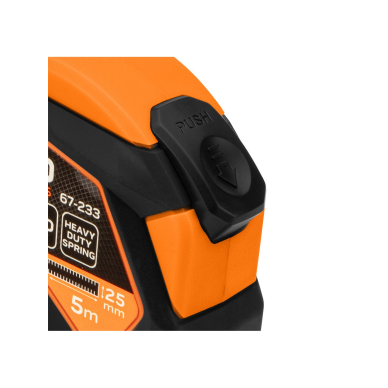 Plieninė juosta 5 m x 25 mm, automatinis užraktas, stabdymo mygtukas, magnetas 7