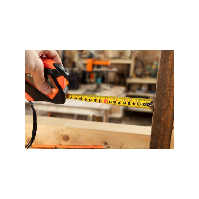 Plieninė ruletė 10 m x 25 mm, automatinis užraktas, stabdymo mygtukas, magnetas 4
