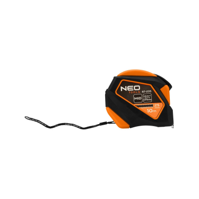 Plieninė ruletė 10 m x 25 mm, automatinis užraktas, stabdymo mygtukas, magnetas 5