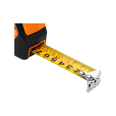 Plieninė ruletė 10 m x 25 mm, automatinis užraktas, stabdymo mygtukas, magnetas 6