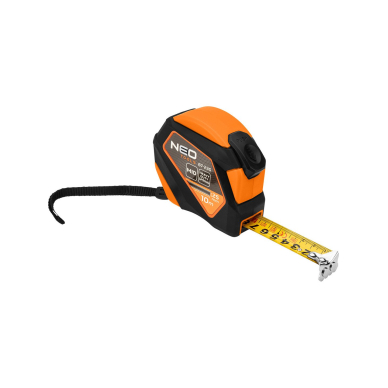 Plieninė ruletė 10 m x 25 mm, automatinis užraktas, stabdymo mygtukas, magnetas