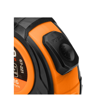 Plieninė ruletė 3 m x 16 mm, automatinis užraktas, du stabdymo mygtukai 8 Plieninė ruletė 3 m x 16 mm, automatinis užraktas, du stabdymo mygtukai 8