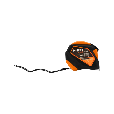 Plieninė ruletė 5 m x 19 mm, automatinis užraktas, stabdymo mygtukas, magnetas 5