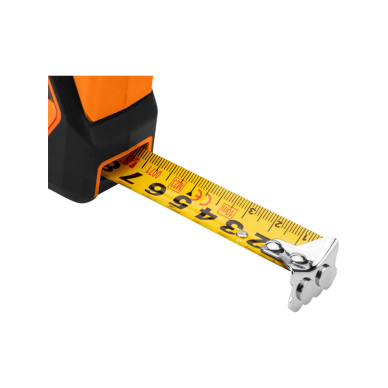 Plieninė ruletė 5 m x 19 mm, automatinis užraktas, stabdymo mygtukas, magnetas 6