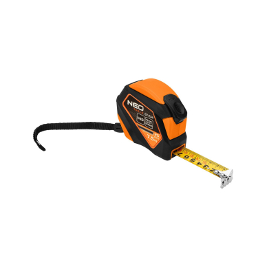 Plieninė ruletė 7,5 m x 25 mm, automatinis užraktas, stabdymo mygtukas, magnetas Plieninė ruletė 7,5 m x 25 mm, automatinis užraktas, stabdymo mygtukas, magnetas