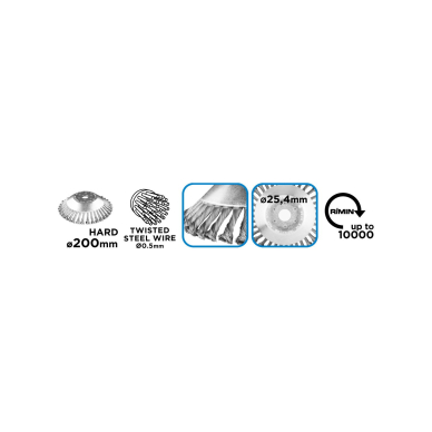 Plieninis vielinis šepetys dujiniam pjaustytuvui 200 x 25,4 mm, kietas 5 Plieninis vielinis šepetys dujiniam pjaustytuvui 200 x 25,4 mm, kietas 5