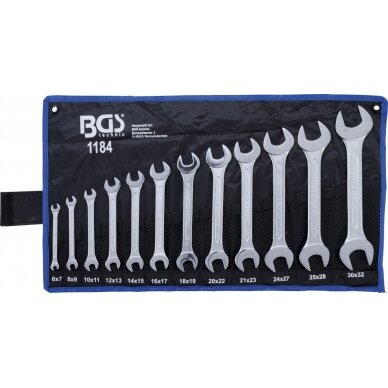 Plokščių raktų rinkinys atvirais galais | 6x7 - 30x32 mm | 12 vnt. (1184) Plokščių raktų rinkinys atvirais galais | 6x7 - 30x32 mm | 12 vnt. (1184)