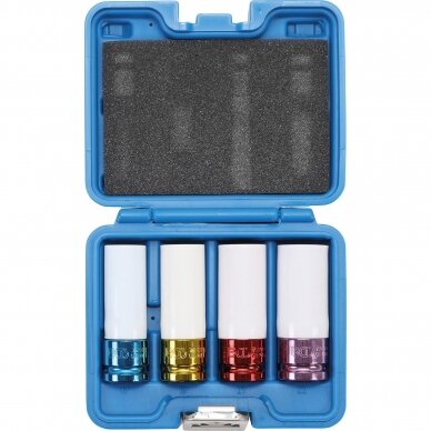 Plonasienių smūginių galvučių rinkinys su apsaugom BGS-technic 1/2", 17/19/21/22mm, 4 vnt. Plonasienių smūginių galvučių rinkinys su apsaugom BGS-technic 1/2", 17/19/21/22mm, 4 vnt.