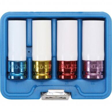 Plonasienių smūginių galvučių rinkinys su apsaugom BGS-technic 1/2", 17/19/21/22mm, 4 vnt. 1 Plonasienių smūginių galvučių rinkinys su apsaugom BGS-technic 1/2", 17/19/21/22mm, 4 vnt. 1