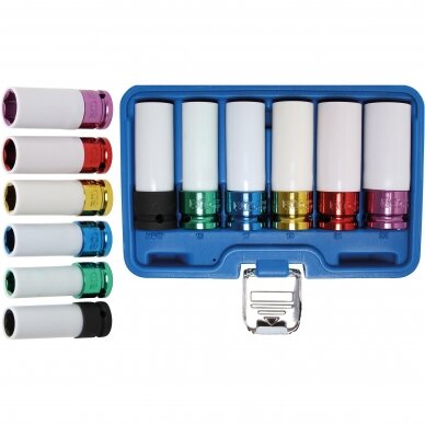 Plonasienių smūginių galvučių rinkinys su apsaugom Bgs-technic 1/2", 6 vnt. 2 Plonasienių smūginių galvučių rinkinys su apsaugom Bgs-technic 1/2", 6 vnt. 2