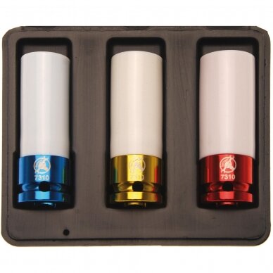 Plonasienių smūginių galvučių rinkinys su apsaugom KRAFTMANN 12,5 mm (1/2"), 17/19/21 mm, 3 vnt.