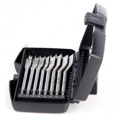 Plunksninių grąžtų rinkinys | 1/4" antgalis | 12-32 mm | 8 vnt (YT-3259) 1 Plunksninių grąžtų rinkinys | 1/4" antgalis | 12-32 mm | 8 vnt (YT-3259) 1