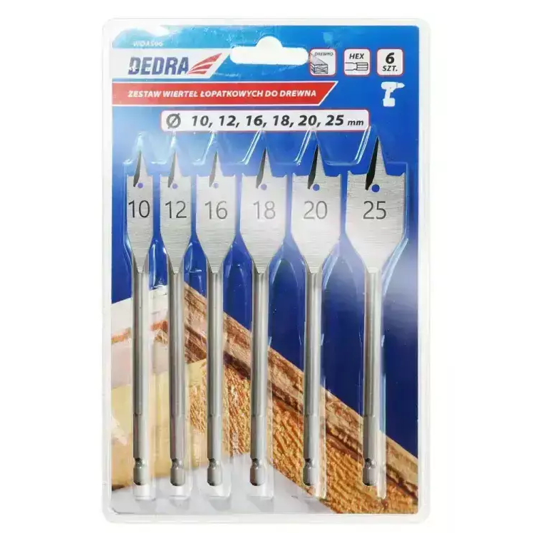 Plunksninių grąžtų rinkinys Dedra WDAS06, 10, 12, 16, 18, 20, 25 mm 1