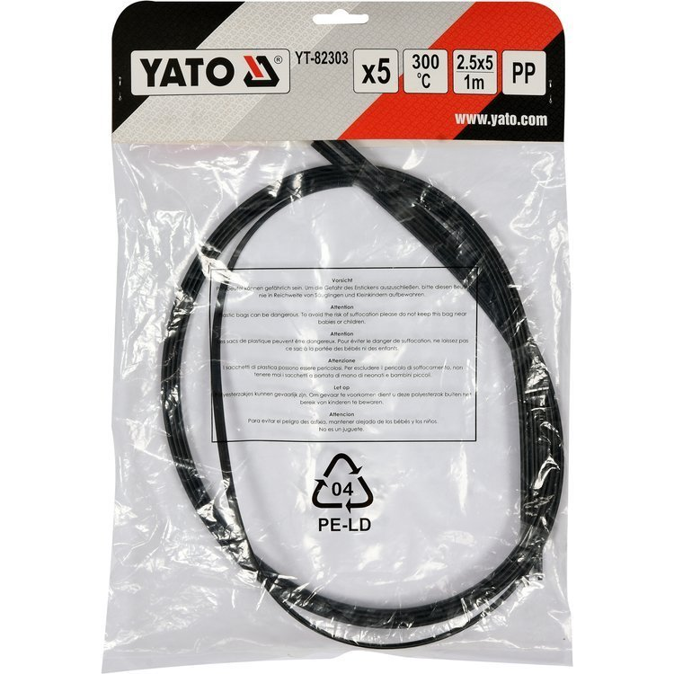 Plastiko suvirinimo juosta Yato, 2.5 x 5 mm, 1 m, 5 vnt. 2 Plastiko suvirinimo juosta Yato, 2.5 x 5 mm, 1 m, 5 vnt. 2