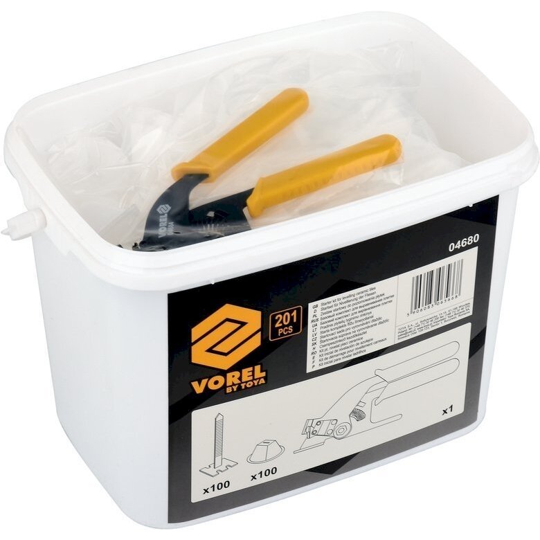 Plytelių išlyginimo rinkinys | Juostos x 100vnt / puodeliai x 100vnt / replės x1 vnt (04680) Plytelių išlyginimo rinkinys | Juostos x 100vnt / puodeliai x 100vnt / replės x1 vnt (04680)