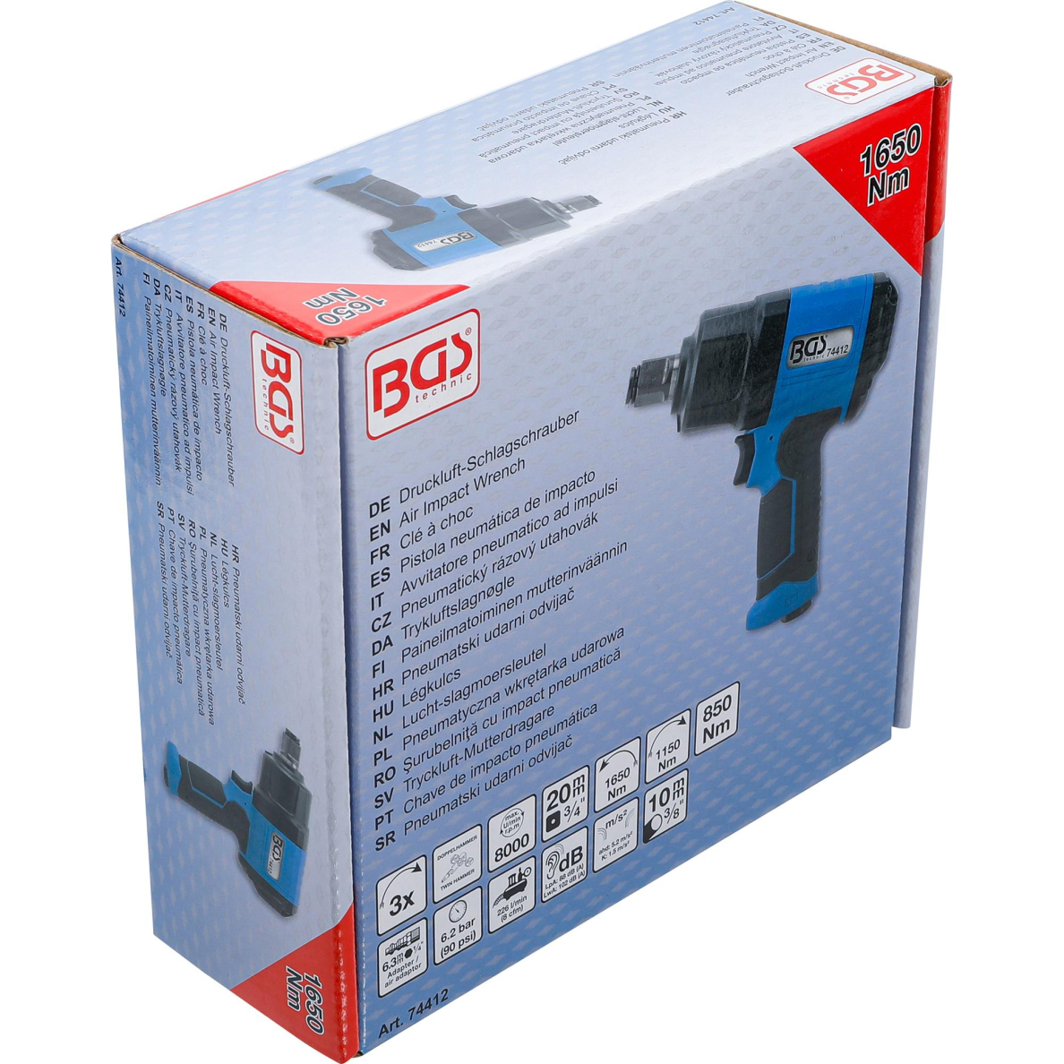 Pneumatinis smūginis veržliasukis | 20 mm (3/4") | 1650 Nm (74412) 6 Pneumatinis smūginis veržliasukis | 20 mm (3/4") | 1650 Nm (74412) 6