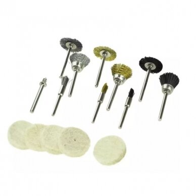 Vieliniai šepečiai ir poliravimo flisai Dedra 08T608, 15 vnt. Vieliniai šepečiai ir poliravimo flisai Dedra 08T608, 15 vnt.