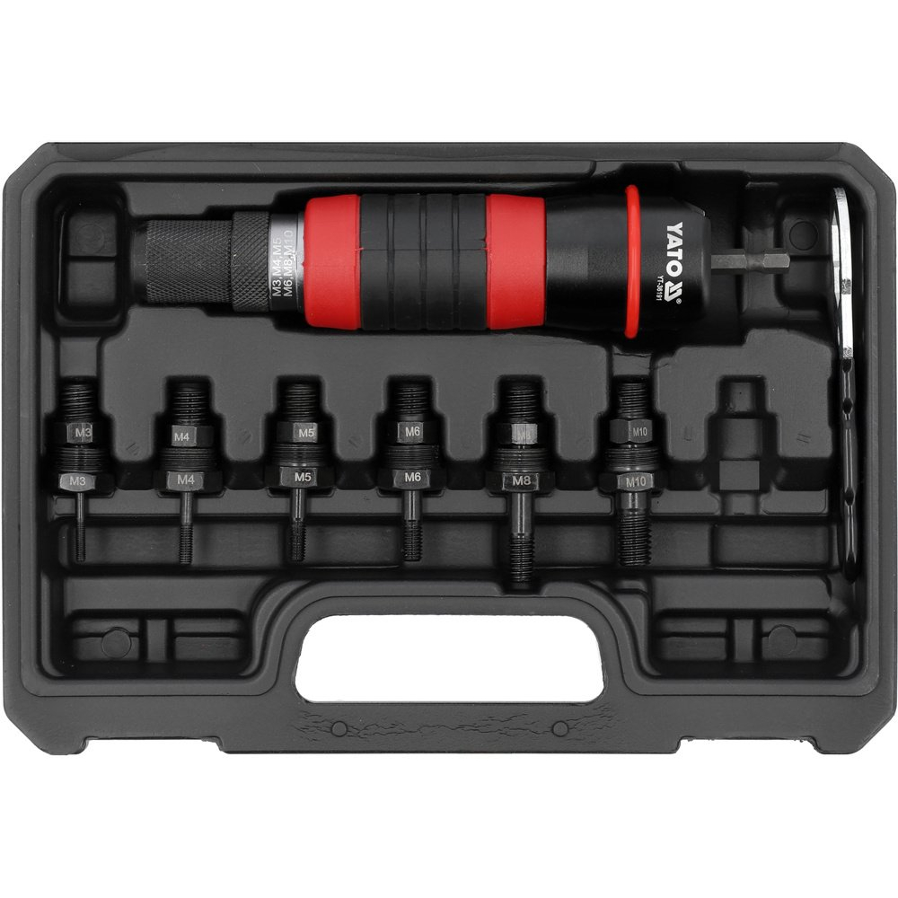 Priedas į grąžtą / srieginis kniediklis | M3, M4, M5, M6, M8, M10 (YT-36191) Priedas į grąžtą / srieginis kniediklis | M3, M4, M5, M6, M8, M10 (YT-36191)