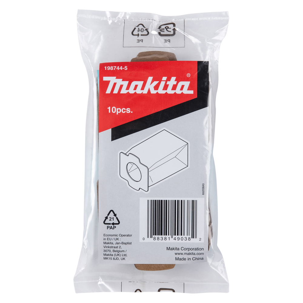 Antibakteriniai popieriniai dulkių maišeliai Makita 198744-5, 10 vnt. 1