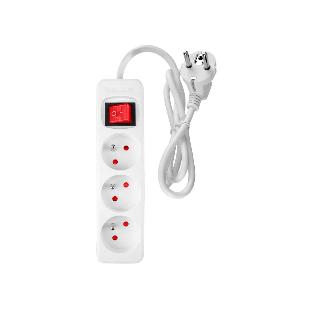 Prailginamasis laidas 1,5 m, 3x1,5 mm2, 3G, baltas, ON/OFF