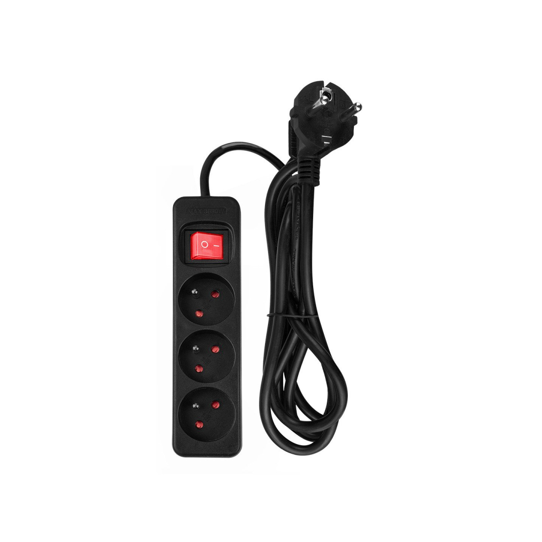 Prailginamasis laidas 1,5 m, 3x1,5 mm2, 3G, juodas, ON/OFF