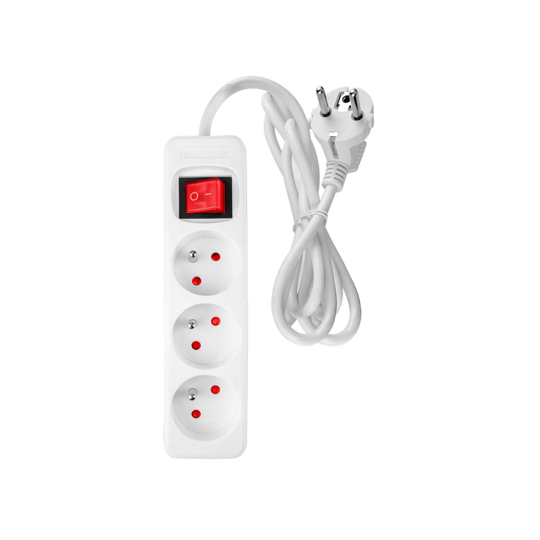 Prailginamasis laidas 3m, 3x1,5mm2, 3G, baltas, ON/OFF