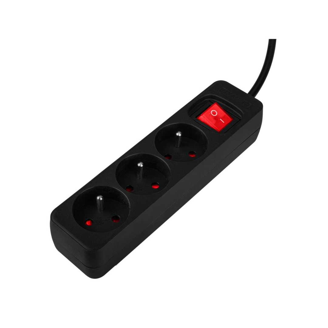 Prailginamasis laidas 3m, 3x1,5mm2, 3G, juodas, ON/OFF 6