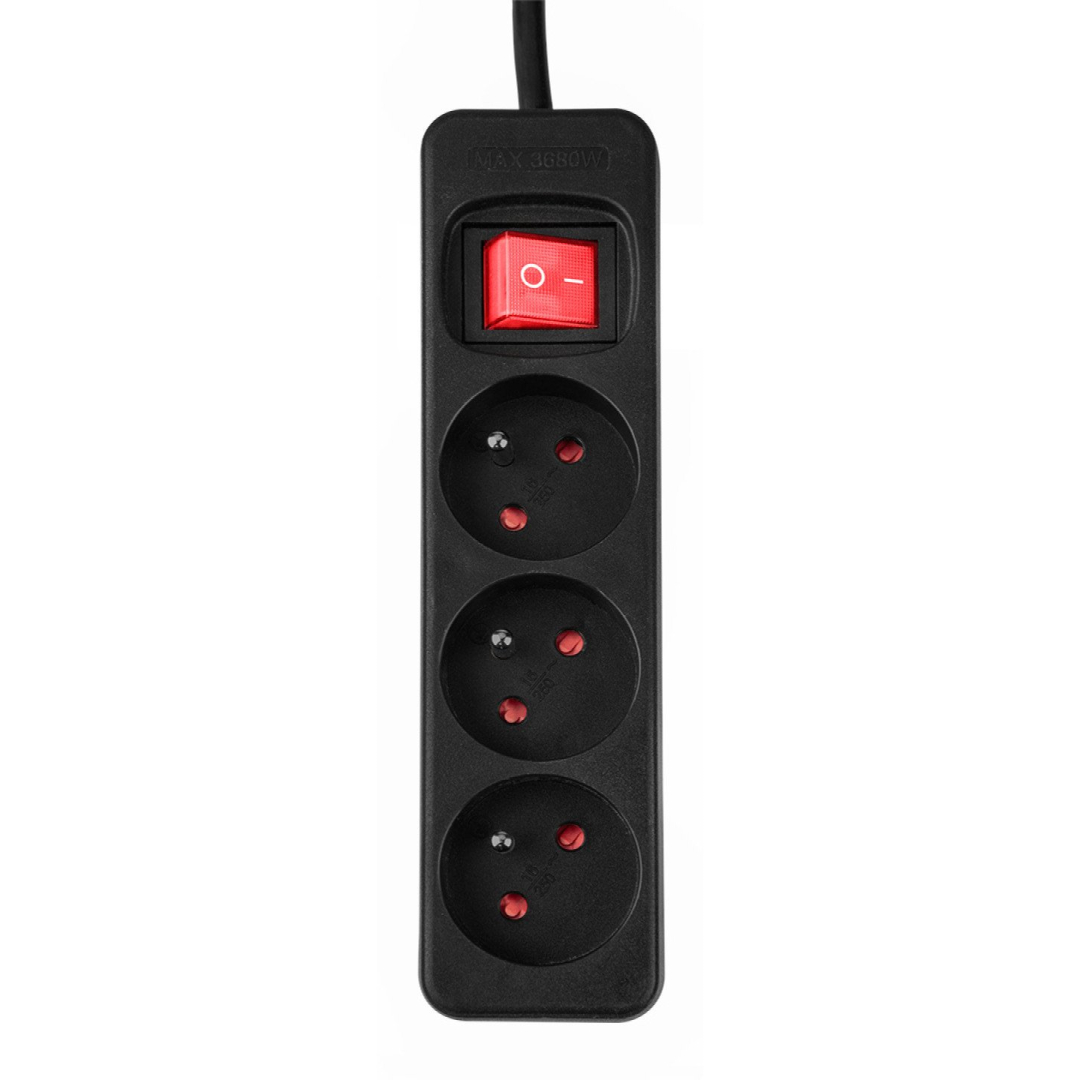 Prailginamasis laidas 3m, 3x1,5mm2, 3G, juodas, ON/OFF 7