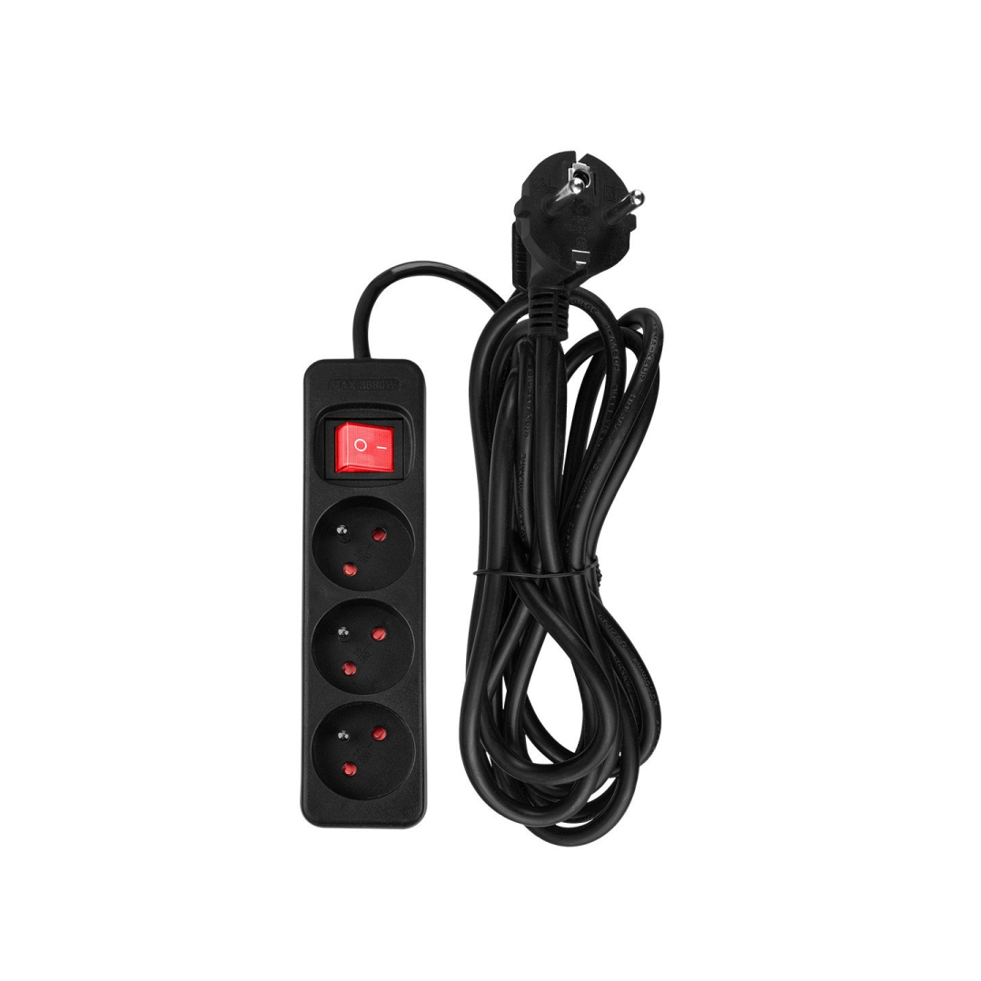 Prailginamasis laidas 3m, 3x1,5mm2, 3G, juodas, ON/OFF