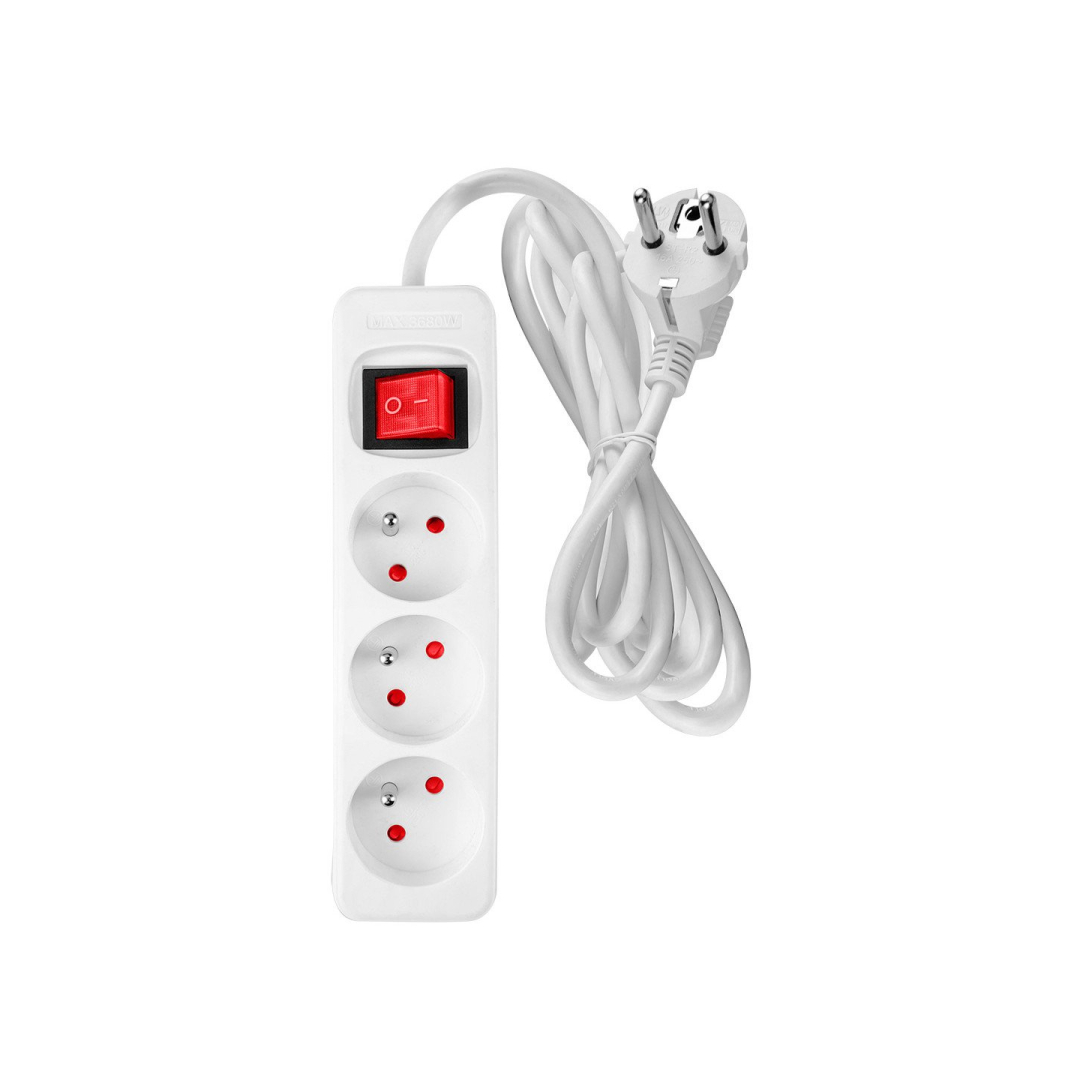 Prailginamasis laidas 5m, 3x1,5mm2, 3G, baltas, ON/OFF