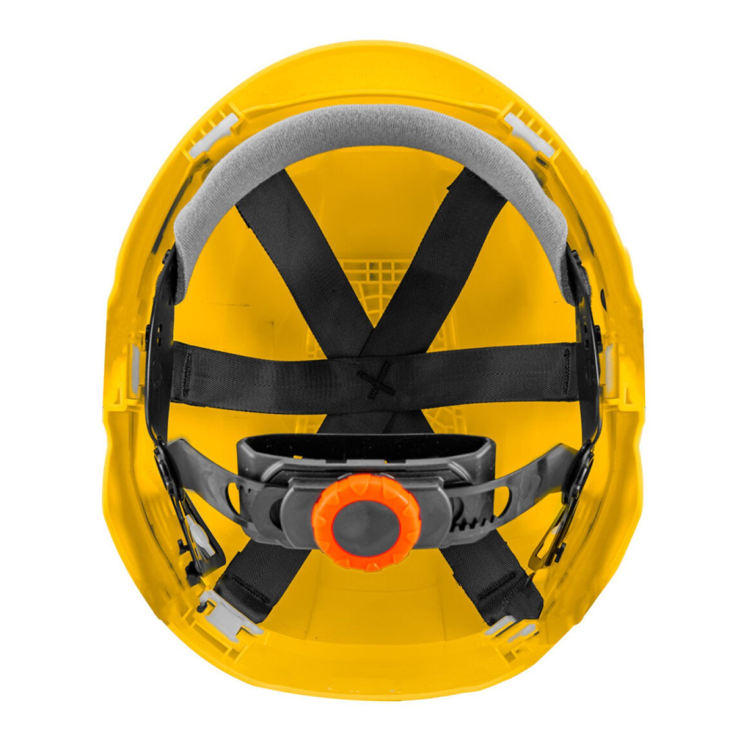 Pramoninis šalmas darbui aukštyje, geltonos spalvos 2 Pramoninis šalmas darbui aukštyje, geltonos spalvos 2