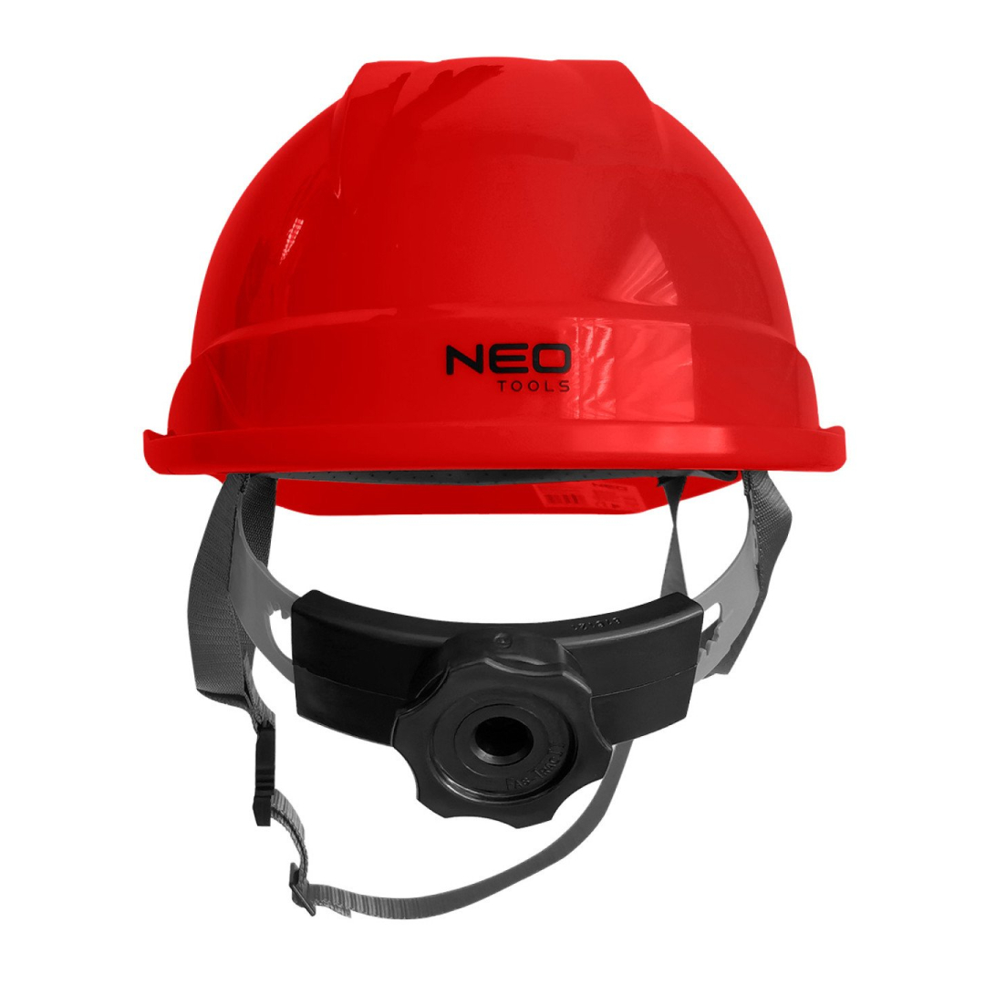 Pramoninis šalmas su dirželiu ant smakro, raudonas 4