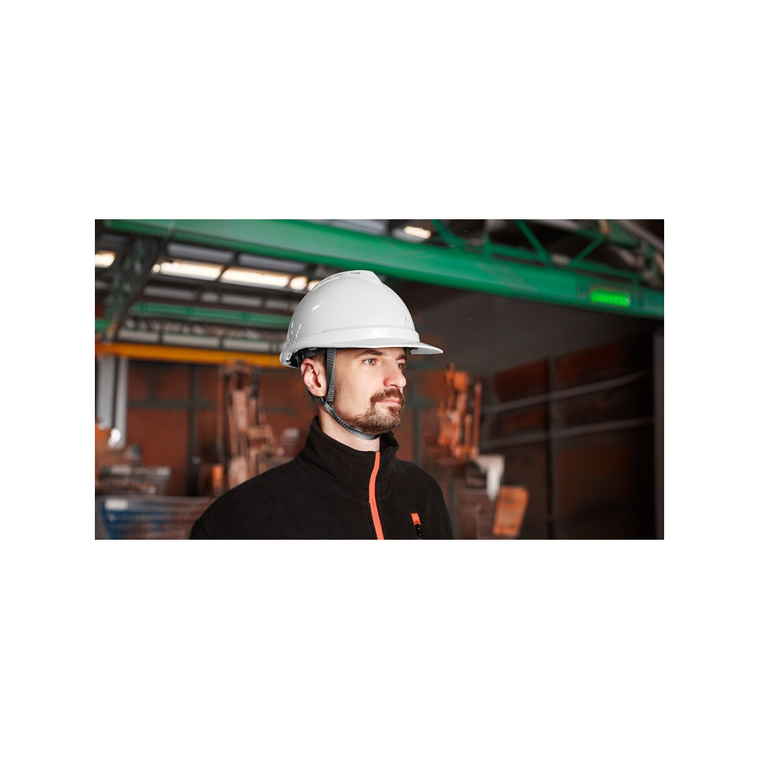 Pramoninis šalmas su smakro dirželiu, baltas 1