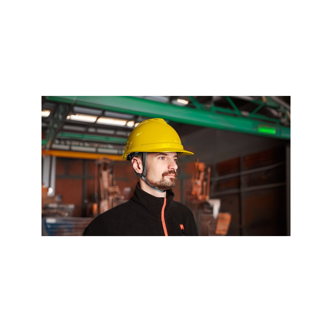 Pramoninis šalmas su smakro dirželiu, geltonas 1