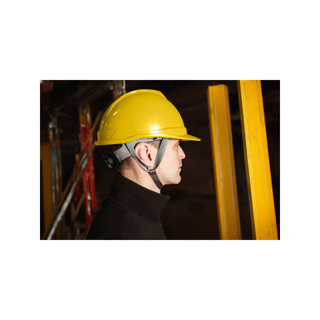 Pramoninis šalmas su smakro dirželiu, geltonas 2