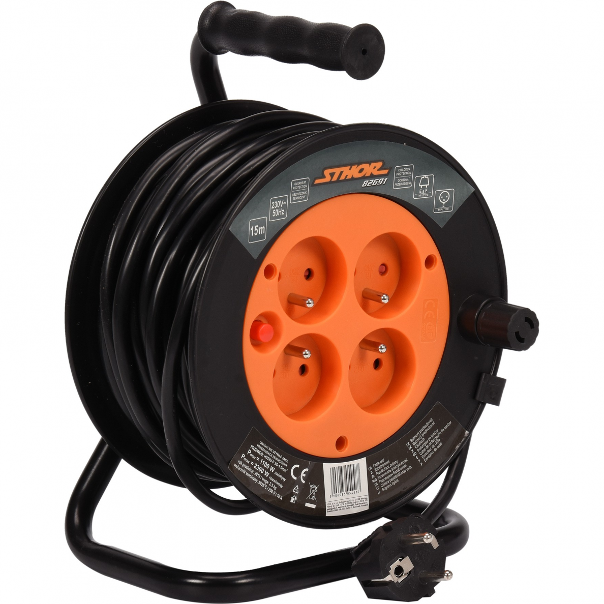 Prailgintuvas su įžeminimu, Sthor, 4 lizdai, 40 m Prailgintuvas su įžeminimu, Sthor, 4 lizdai, 40 m