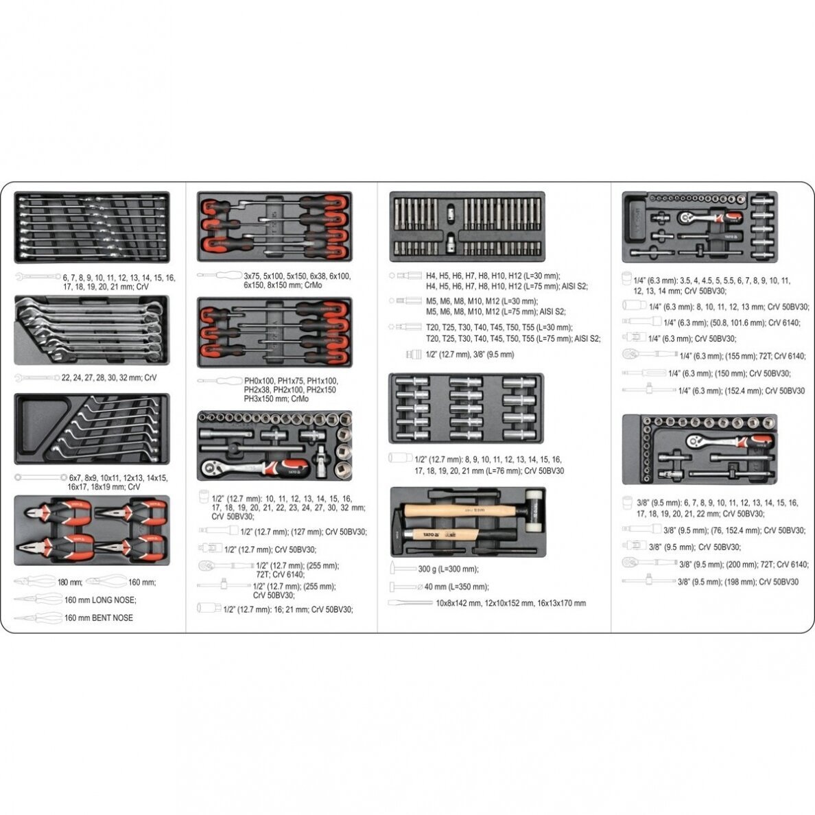 Profesionali įrankių spintelė Yato su 177 įrankiais, 6 stalčiais (YT-55300) 5 Profesionali įrankių spintelė Yato su 177 įrankiais, 6 stalčiais (YT-55300) 5