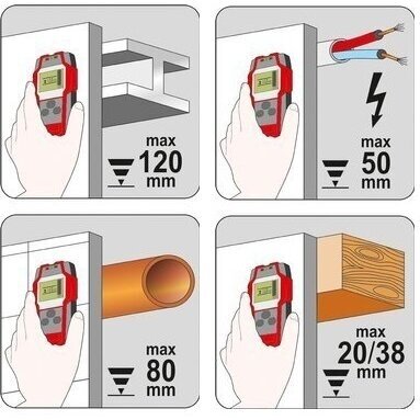 Profilių / drėgmės / įtampos aptikimo detektorius Yato YT-73138 1 Profilių / drėgmės / įtampos aptikimo detektorius Yato YT-73138 1