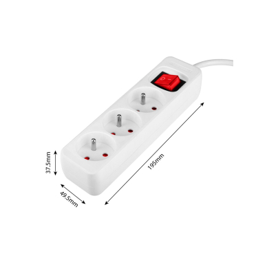 Prailginamasis laidas 1,5 m, 3x1,5 mm2, 3G, baltas, ON/OFF 8