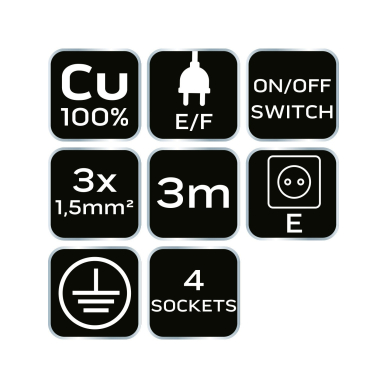 Prailginamasis laidas 3m, 3x1,5mm2, 4G, juodas, ON/OFF 8 Prailginamasis laidas 3m, 3x1,5mm2, 4G, juodas, ON/OFF 8
