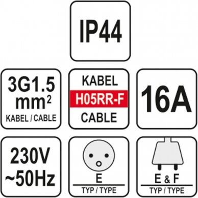 Prailginimo kabelis guminis IP44, 3x1,5mm² 30m YATO 1