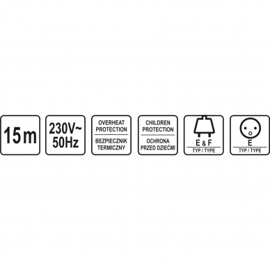 Prailgintuvas su įžeminimu, Sthor, 4 lizdai, 15 m 2 Prailgintuvas su įžeminimu, Sthor, 4 lizdai, 15 m 2